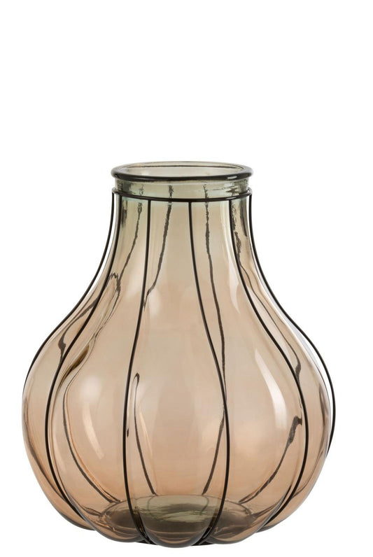 Vase fusion glas/metal taupe medium