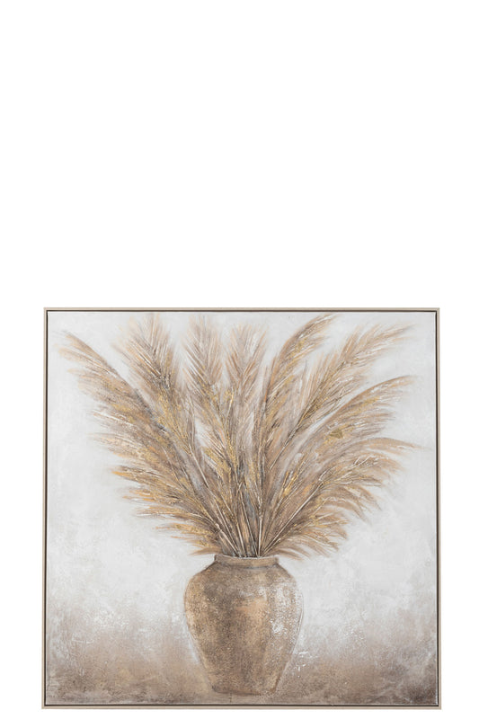 Maleri pampas vase træ/kanvasbrunt/guld