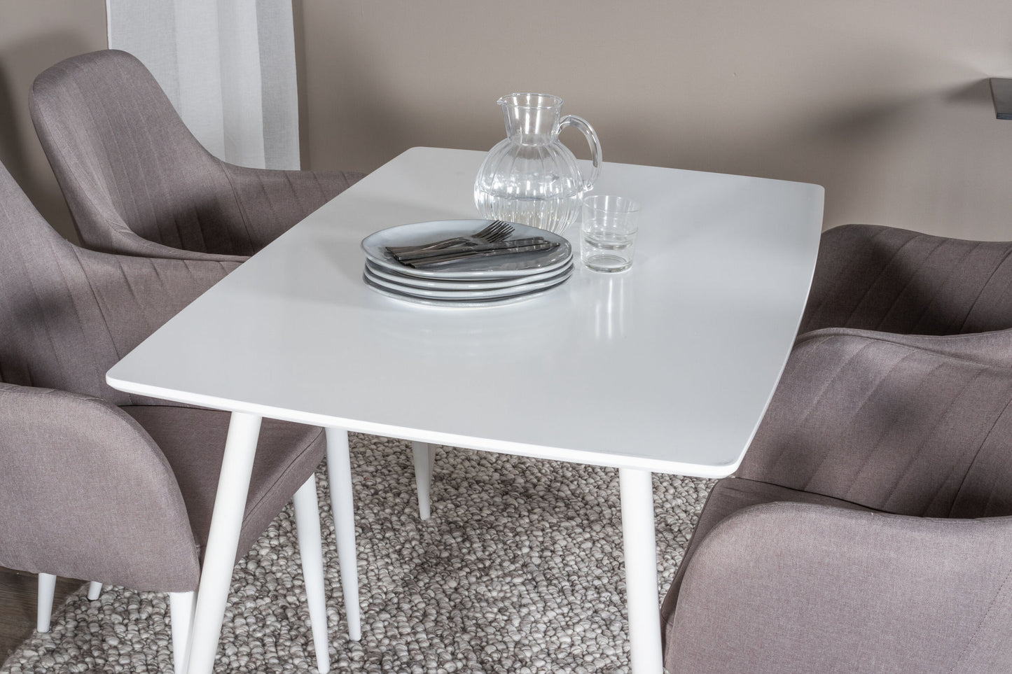 Polær spisebord 120 cm - hvid hvid +komfortstol 2 -pakke polargrå - hvide ben _4