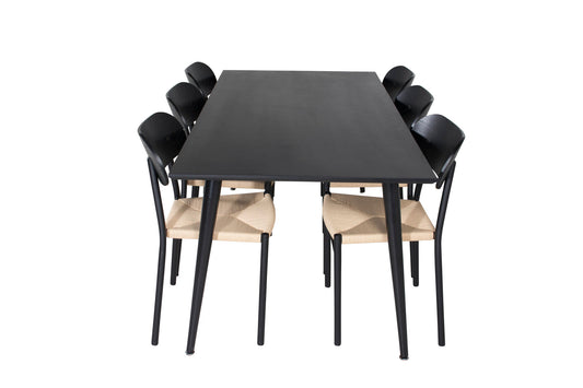 Dipp spisebord - 180*90 cm - Sort finer / alle sorte ben +Polly Steel Spisestol 2 -Pack, K / D, Black Back Light Seat _6