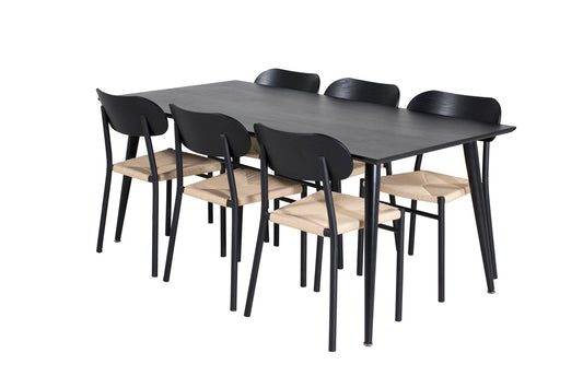 Dipp spisebord - 180*90 cm - Sort finer / alle sorte ben +Polly Steel Spisestol 2 -Pack, K / D, Black Back Light Seat _6