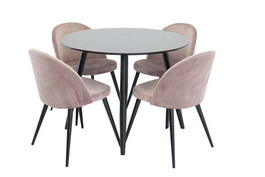 Plaza Rundt Spisebord - Sort - Ø100*H75 +Velvet Spisestol - Pink / Black _4