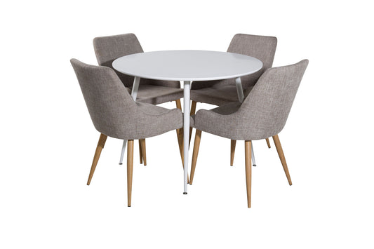 Plaza Round Table 100 cm - Hvide top / hvide ben +Plaza Matstol 2 -pack - EK -look / ljusgrå _4