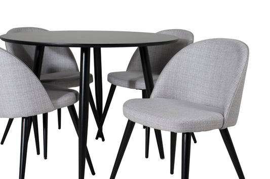 Plaza Rundt Spisebord - Sorter - Ø100*H75 +Velvet Spisestol - Sorte ben - Light Greyfabric _4