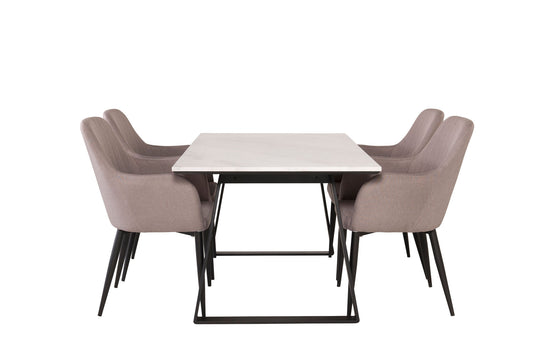 Estelle Spisebord 140*90 - Hvid marmor / sorte ben +komfortstol 2 -pakker Polargrå - Sorte ben _4