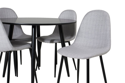Plaza Rundt Spisebord - Sort - Ø100*H75 +Polar spisestol - Sorte ben - Lysegrå stof _4