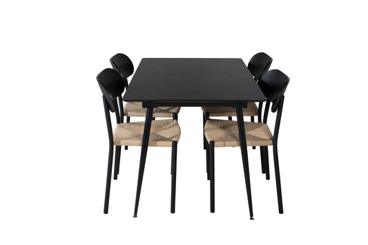 Silar Extention Table - Sort melamin / sorte ben +Polly Steel Spisestol 2 -Pack, K / D, Black Back Light Seat _4