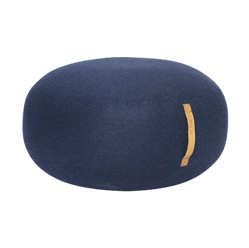 Mochi - Puf m/læderhank, uld, blå, Ø70