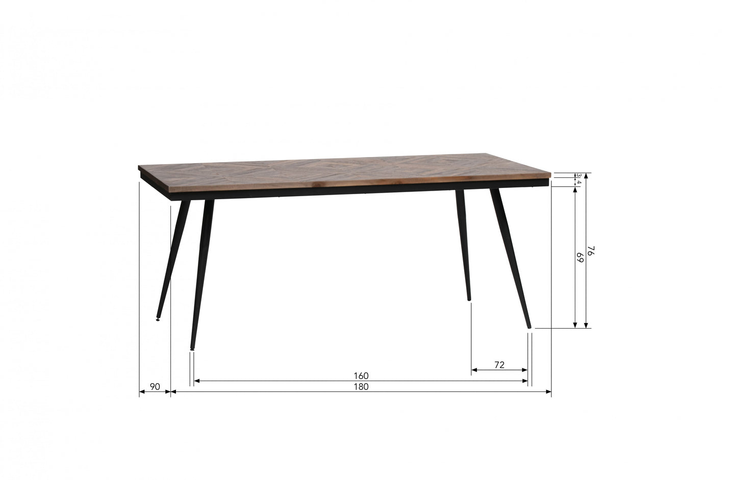 Rhombic - Spisebord, Træ/metal 180x90cm