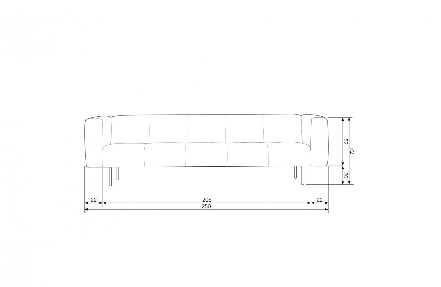 Skin - 4 personers sofa, 250 Cm Clouded Velour Slate Grå