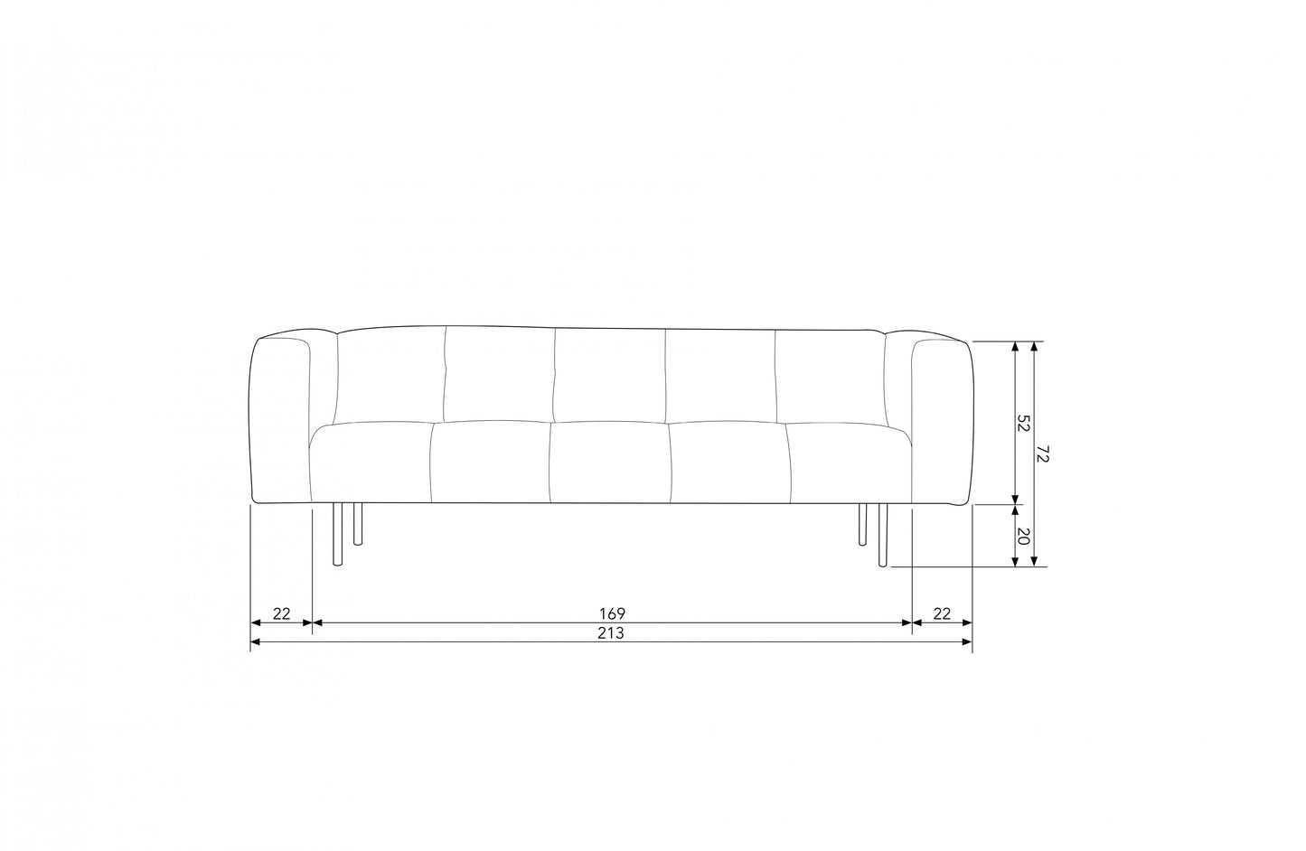 Skin - 2 personers sofa, 213 Cm Stof Grå/brown