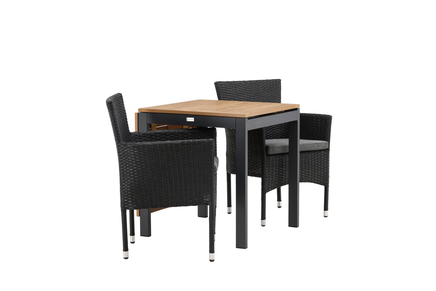 Diego - Cafébord, Aluminium - Sort / Brun Nonwood - Rektangulær 70*70/130* + Malia stol Aluminium - Sort / flet
