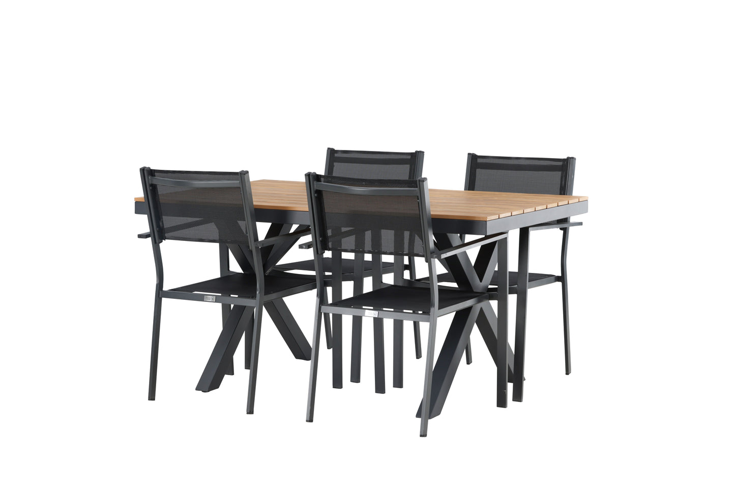Garcia - Spisebord, Aluminium - Sort / Rektangulær 90*150* + Copacabana Stabelbar stol - Sort