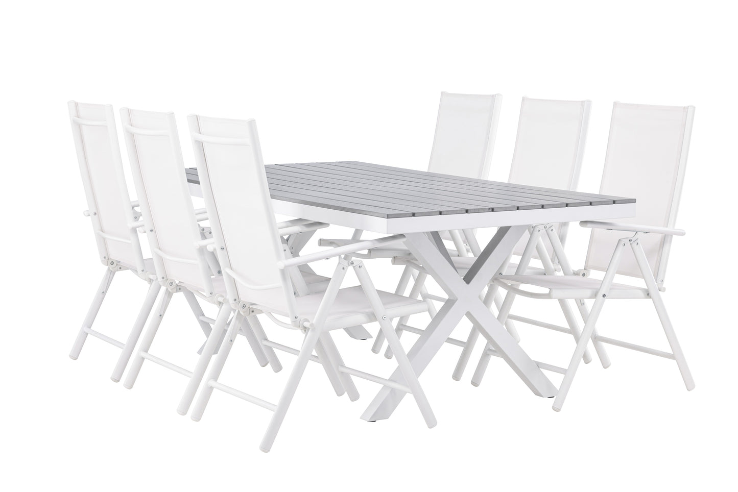 Garcia - Spisebord, Aluminium - Hvid / Lysegrå Nonwood / Rektangulær 100*200* + Break stol Aluminium - Hvid / Tekstil