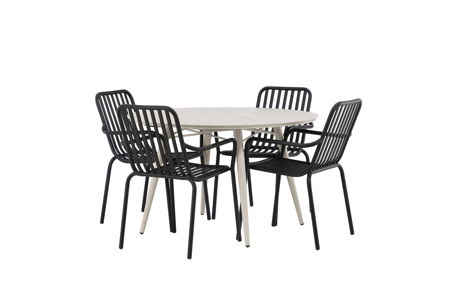 Lia - Spisebord, Beige - Rundt 120 cm + Pekig stol Aluminium - Sort