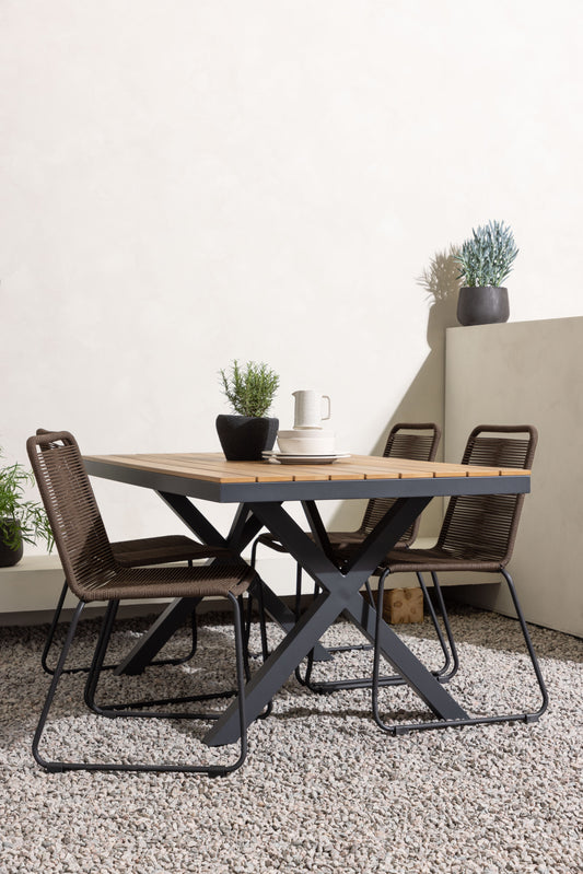 Garcia - Spisebord, Aluminium - Sort / Rektangulær 90*150* + Lidos stol Aluminium - Sort