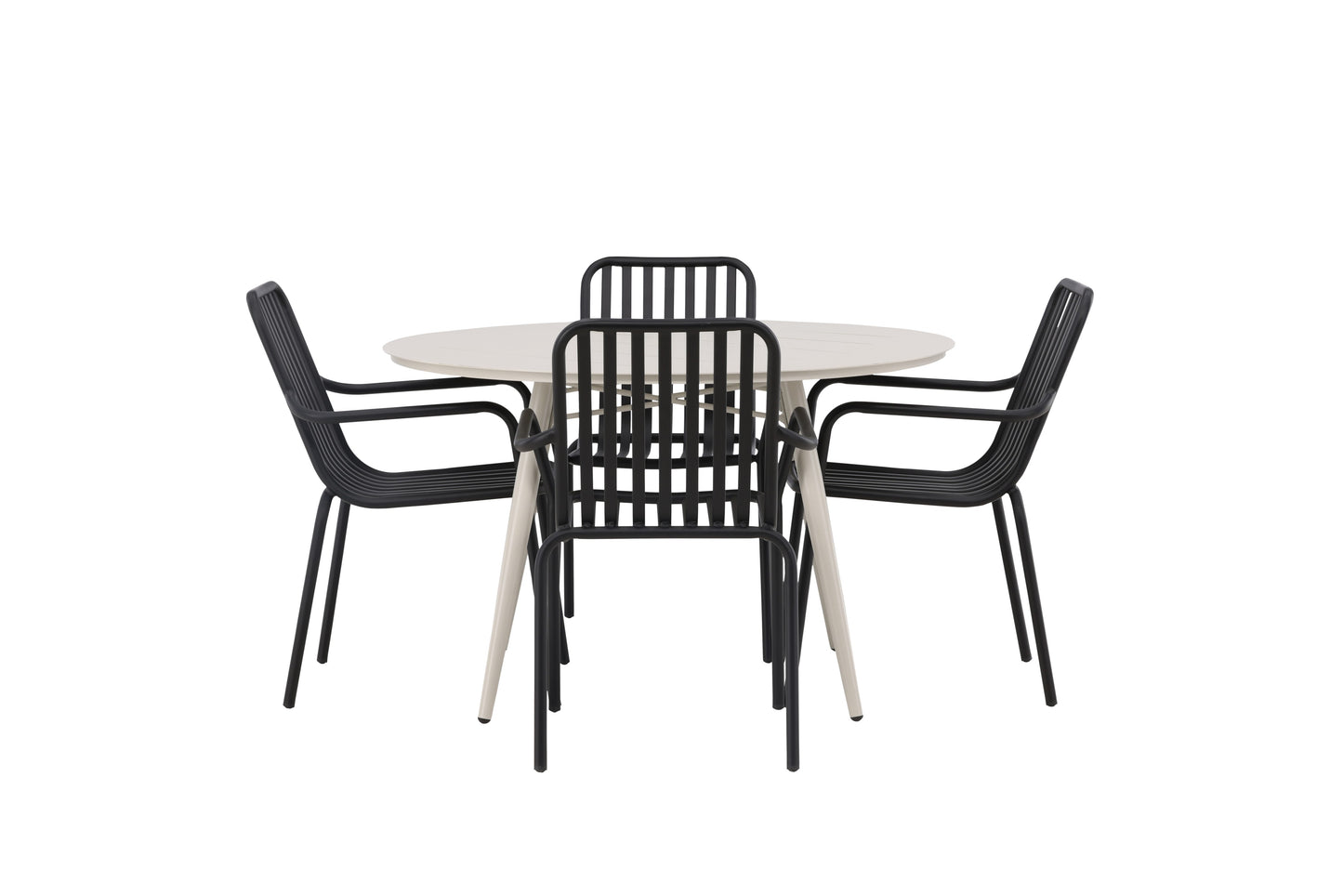 Lia - Spisebord, Beige - Rundt 120 cm + Pekig stol Aluminium - Sort