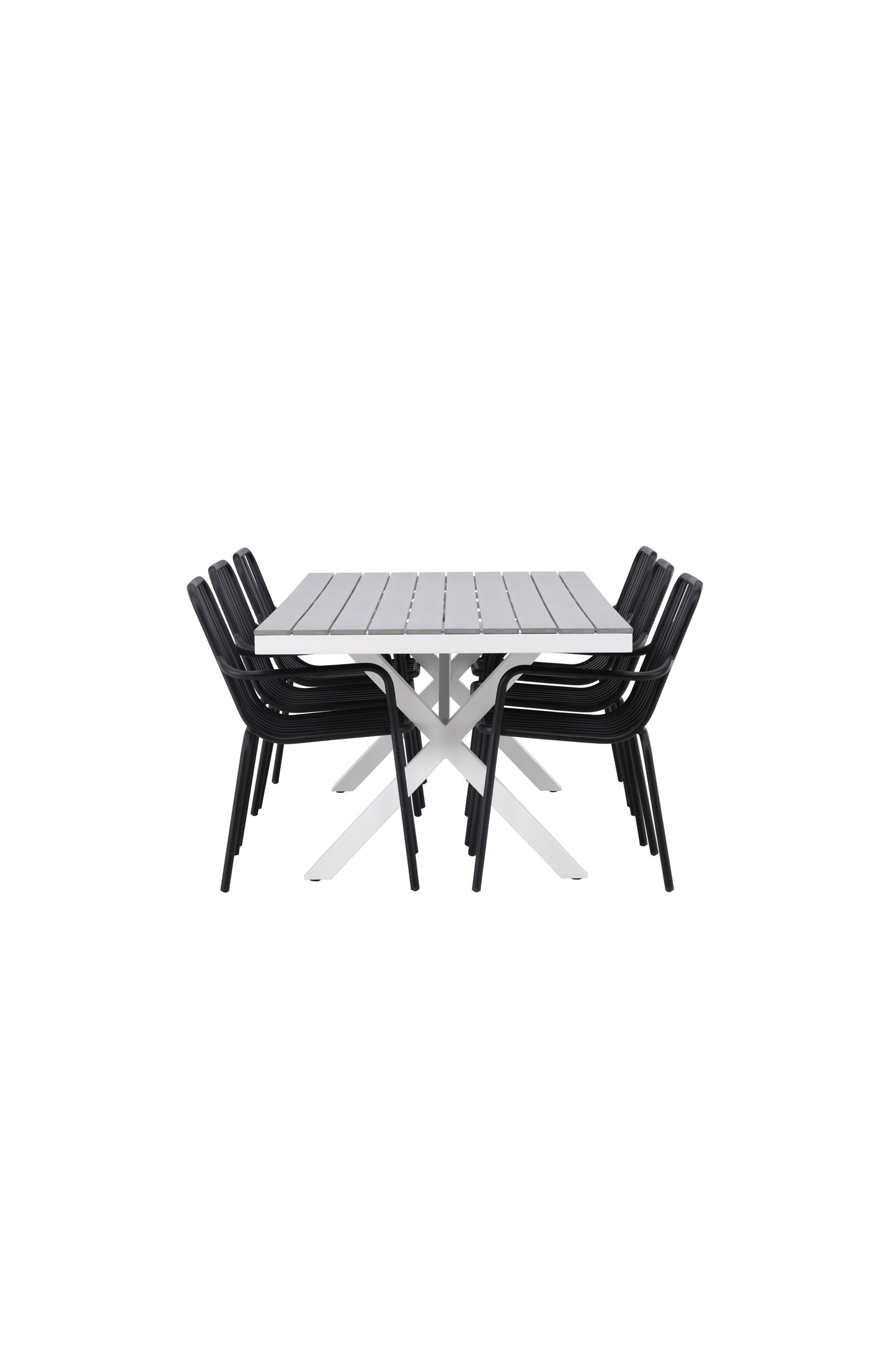 Garcia - Spisebord, Aluminium - Hvid / Lysegrå Nonwood / Rektangulær 100*200* + Pekig stol Aluminium - Sort