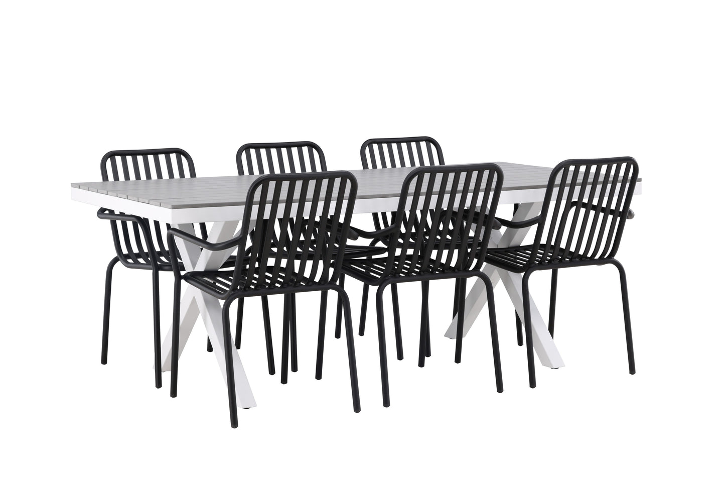 Garcia - Spisebord, Aluminium - Hvid / Lysegrå Nonwood / Rektangulær 100*200* + Pekig stol Aluminium - Sort