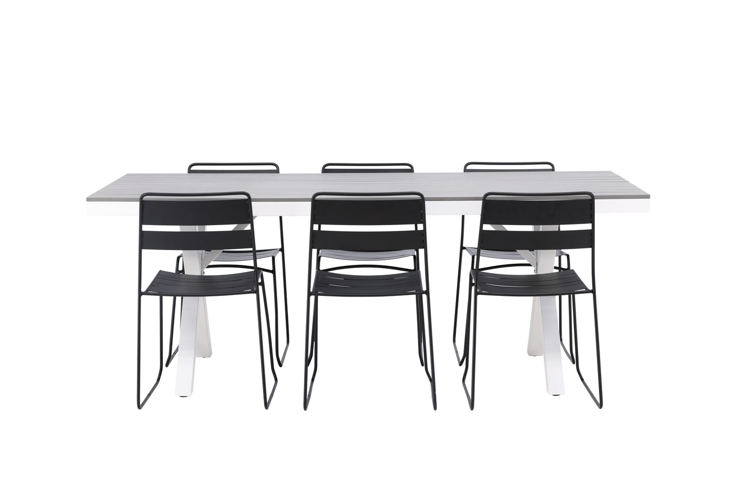 Garcia - Spisebord, Aluminium - Hvid / Lysegrå Nonwood / Rektangulær 100*200* + Lia Spisebordsstol - Sort