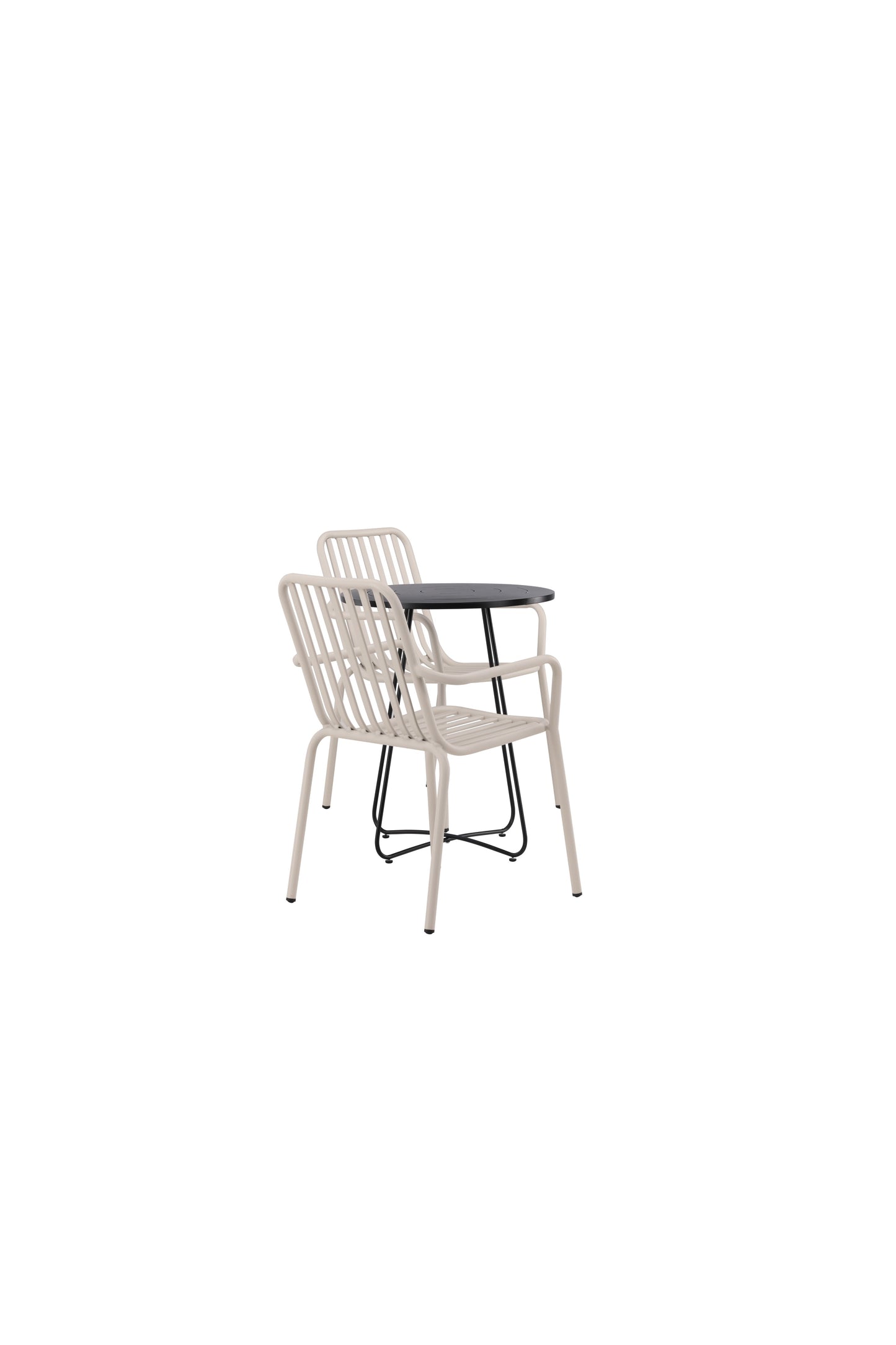 Bacong - Cafébord, Stål - Sort / Rundt ø60** + Pekig stol Aluminium - Beige