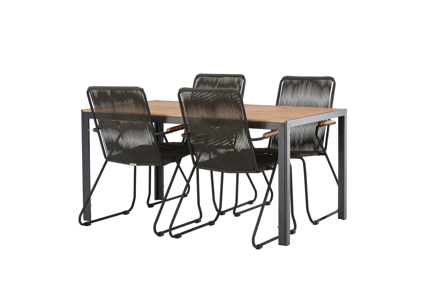Break - Spisebord, Aluminium - Sort / Natur Rektangulær 90*150* + Bois stol Stål - Sort / Mørkegråt Reb