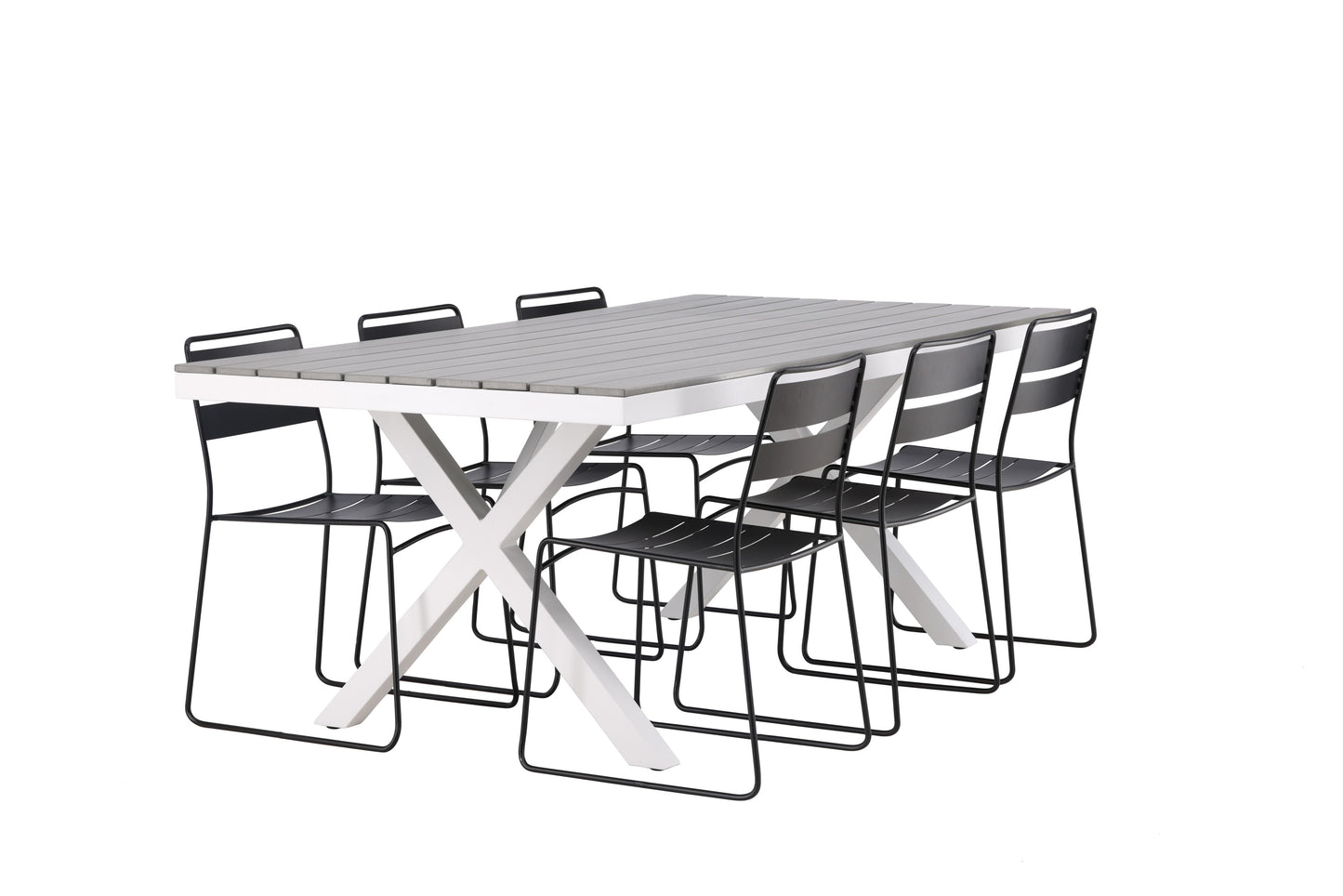 Garcia - Spisebord, Aluminium - Hvid / Lysegrå Nonwood / Rektangulær 100*200* + Lia Spisebordsstol - Sort
