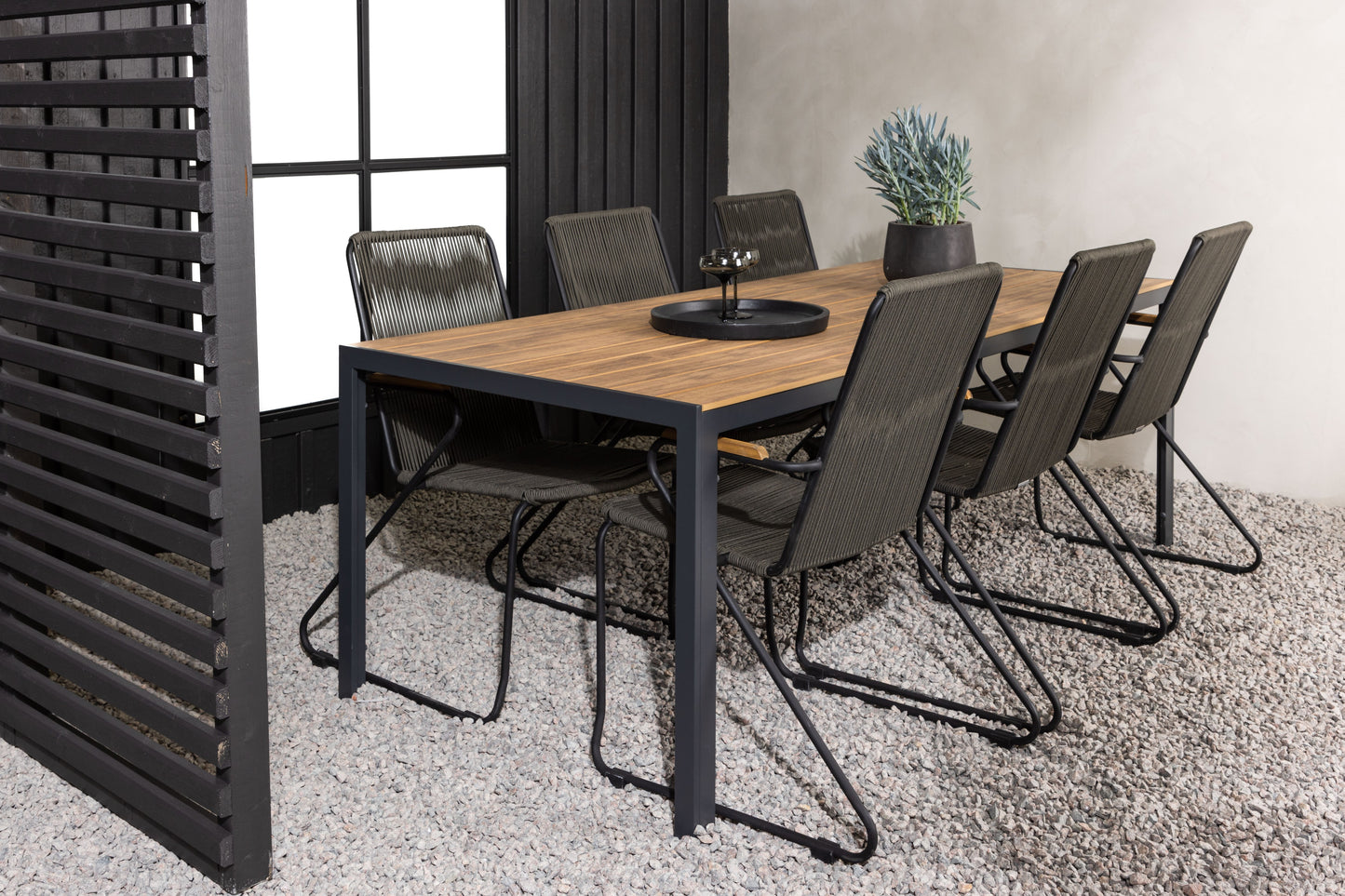 Break - Spisebord, Aluminium - Sort / Natur Rektangulær 90*200* + Bois stol Stål - Sort / Mørkegråt Reb