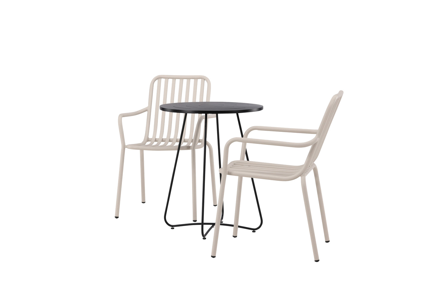 Bacong - Cafébord, Stål - Sort / Rundt ø60** + Pekig stol Aluminium - Beige
