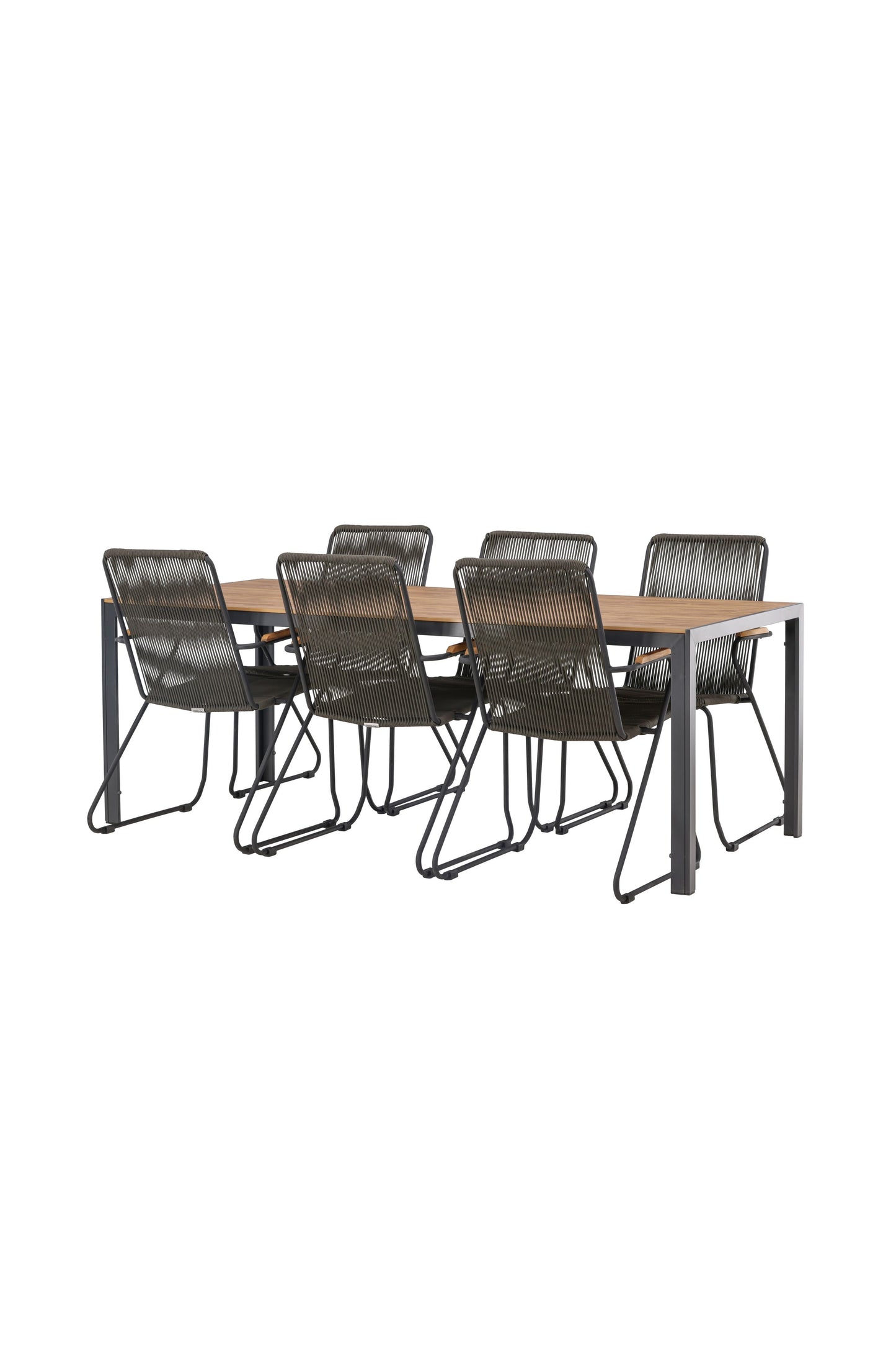 Break - Spisebord, Aluminium - Sort / Natur Rektangulær 90*200* + Bois stol Stål - Sort / Mørkegråt Reb