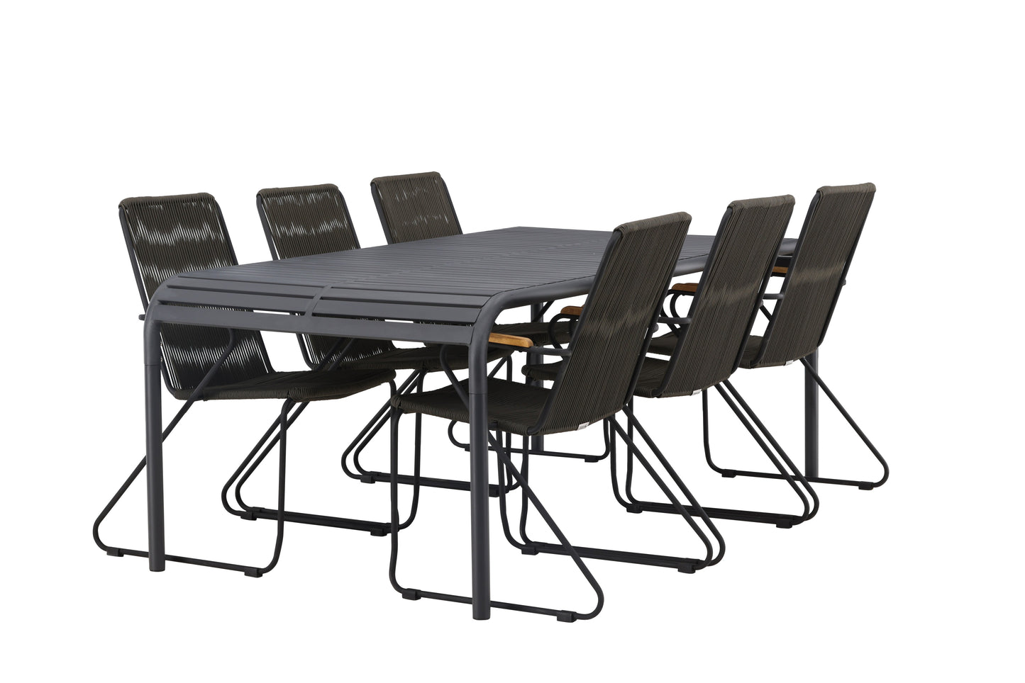 Borneo - Spisebord, Aluminium - Sort / Rektangulær 100*200* + Bois stol Stål - Sort / Mørkegrå Reb
