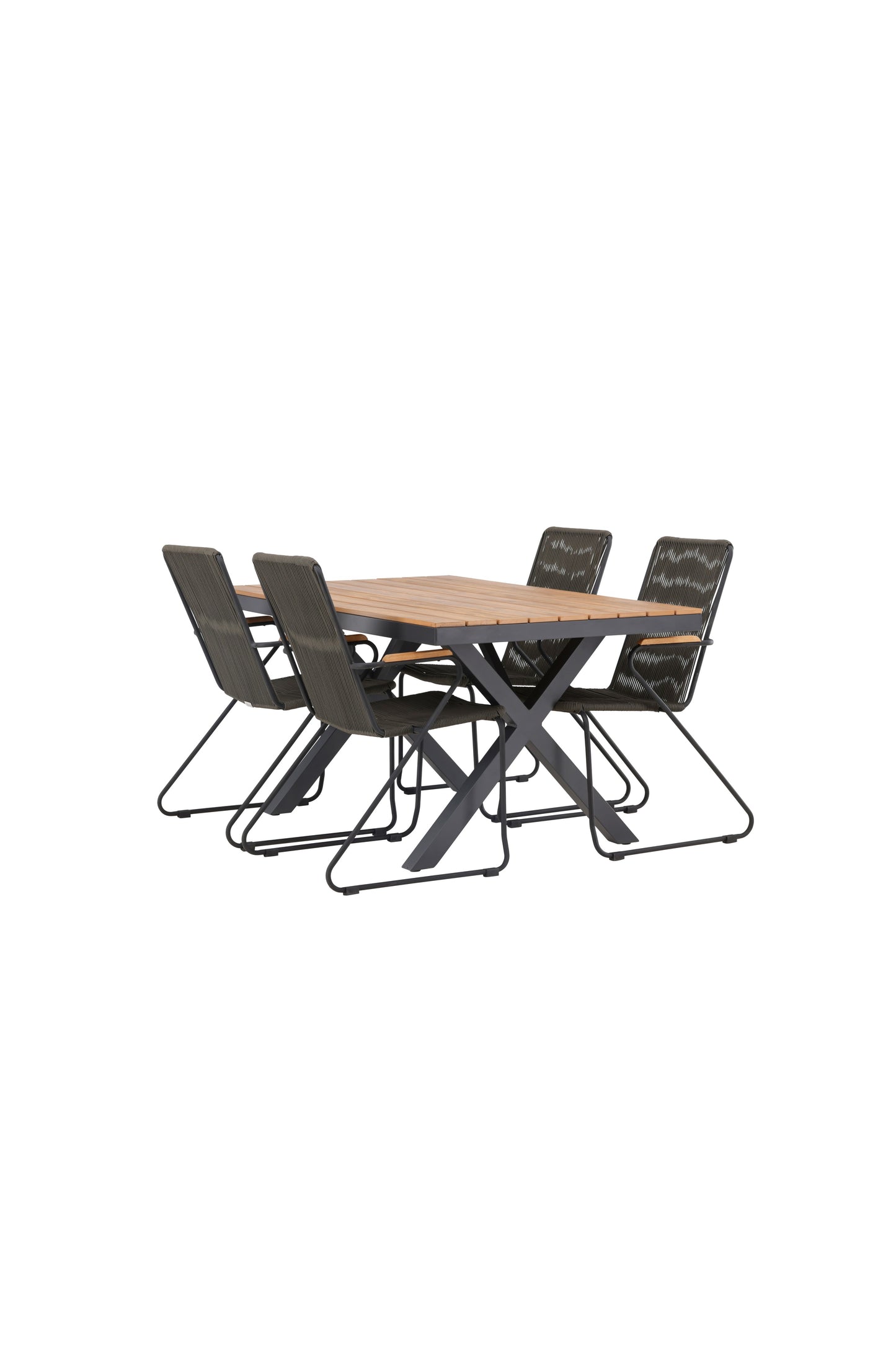 Garcia - Spisebord, Aluminium - Sort / Rektangulær 90*150* + Bois stol Stål - Sort / Mørkegråt Reb