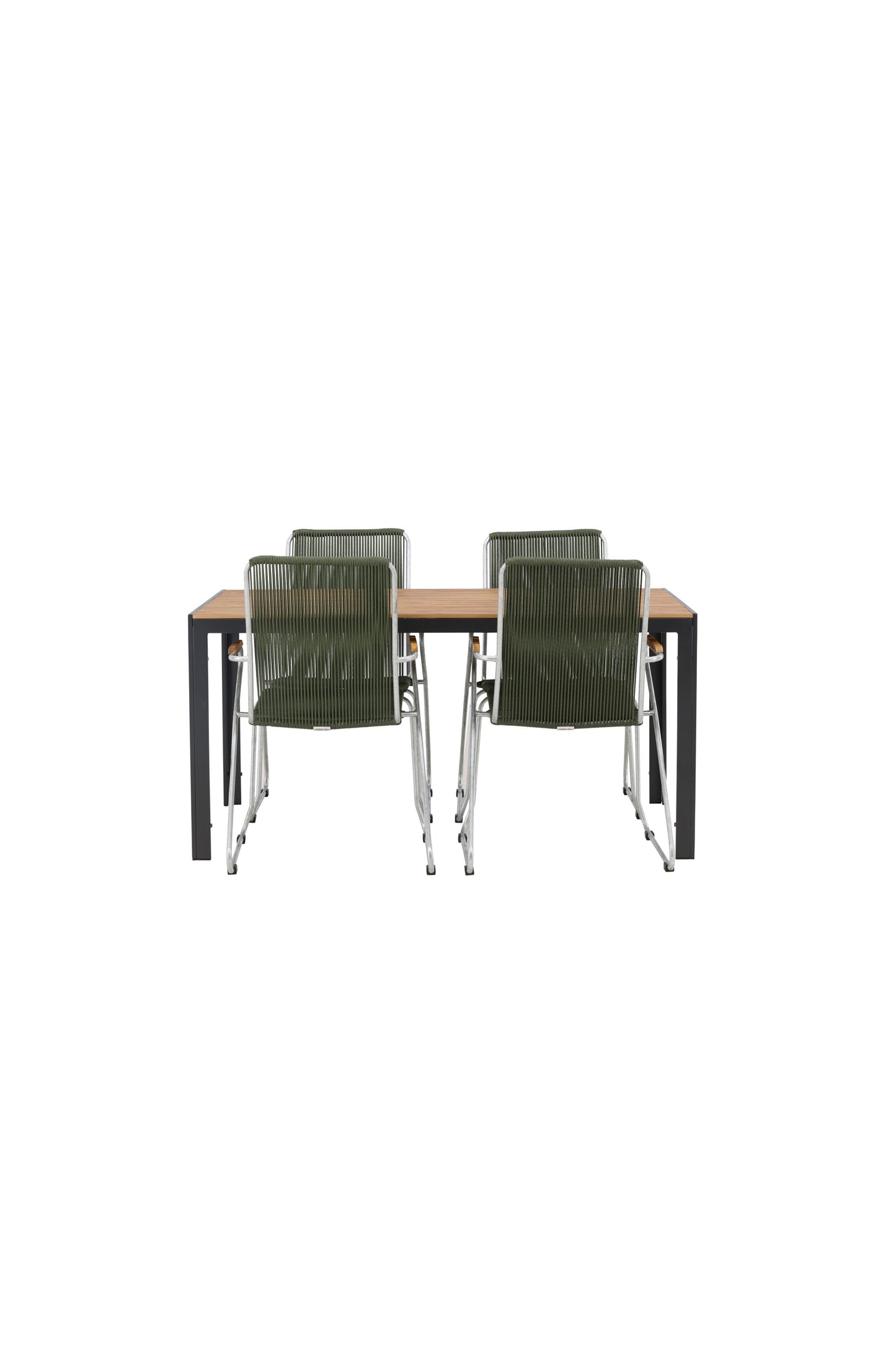 Break - Spisebord, Aluminium - Sort / Natur Rektangulær 90*150* + Bois stol Stål - Sølv / Grøn Reb