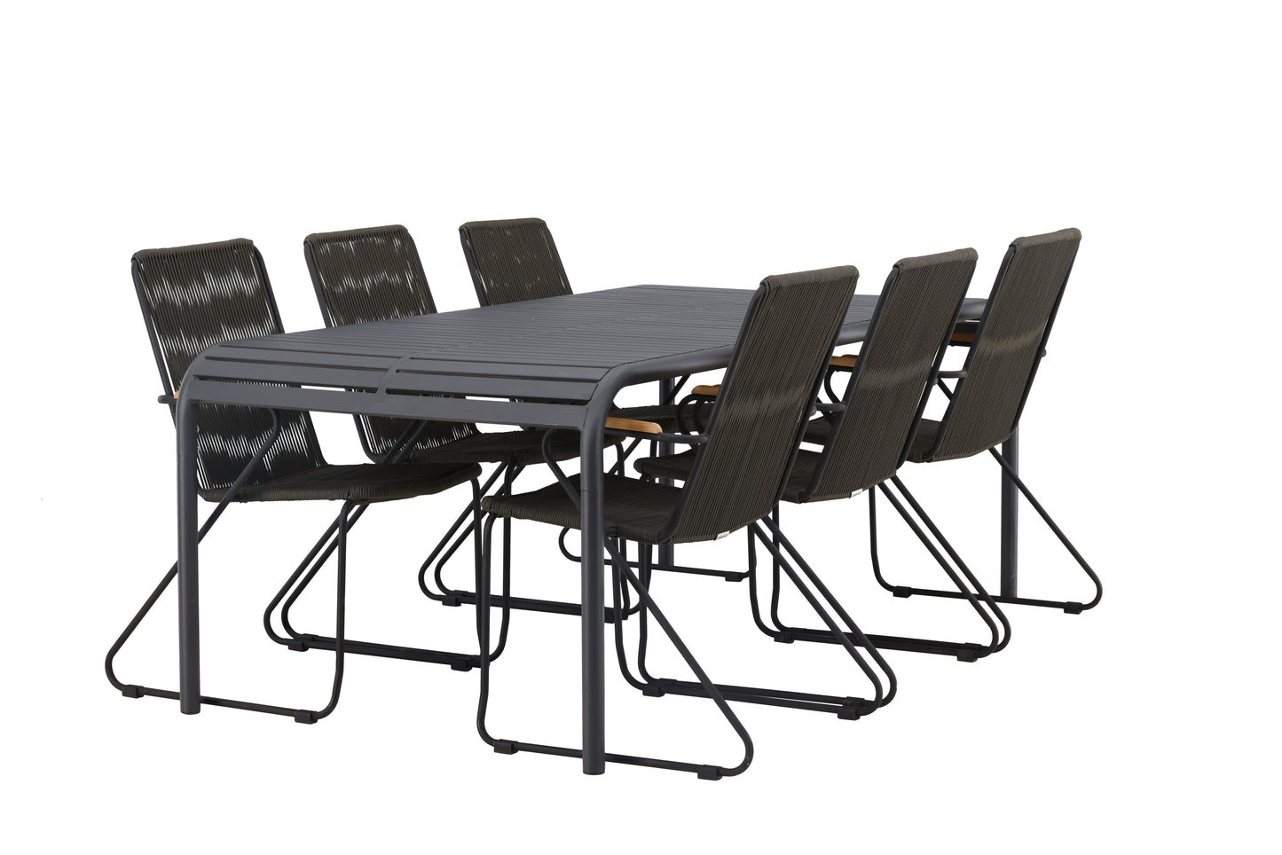Borneo - Spisebord, Aluminium - Sort / Rektangulær 100*200* + Bois stol Stål - Sort / Mørkegrå Reb