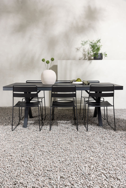Garcia - Spisebord, Aluminium - Sort / Rektangulær 100*200* + Lia Spisebordsstol - Sort