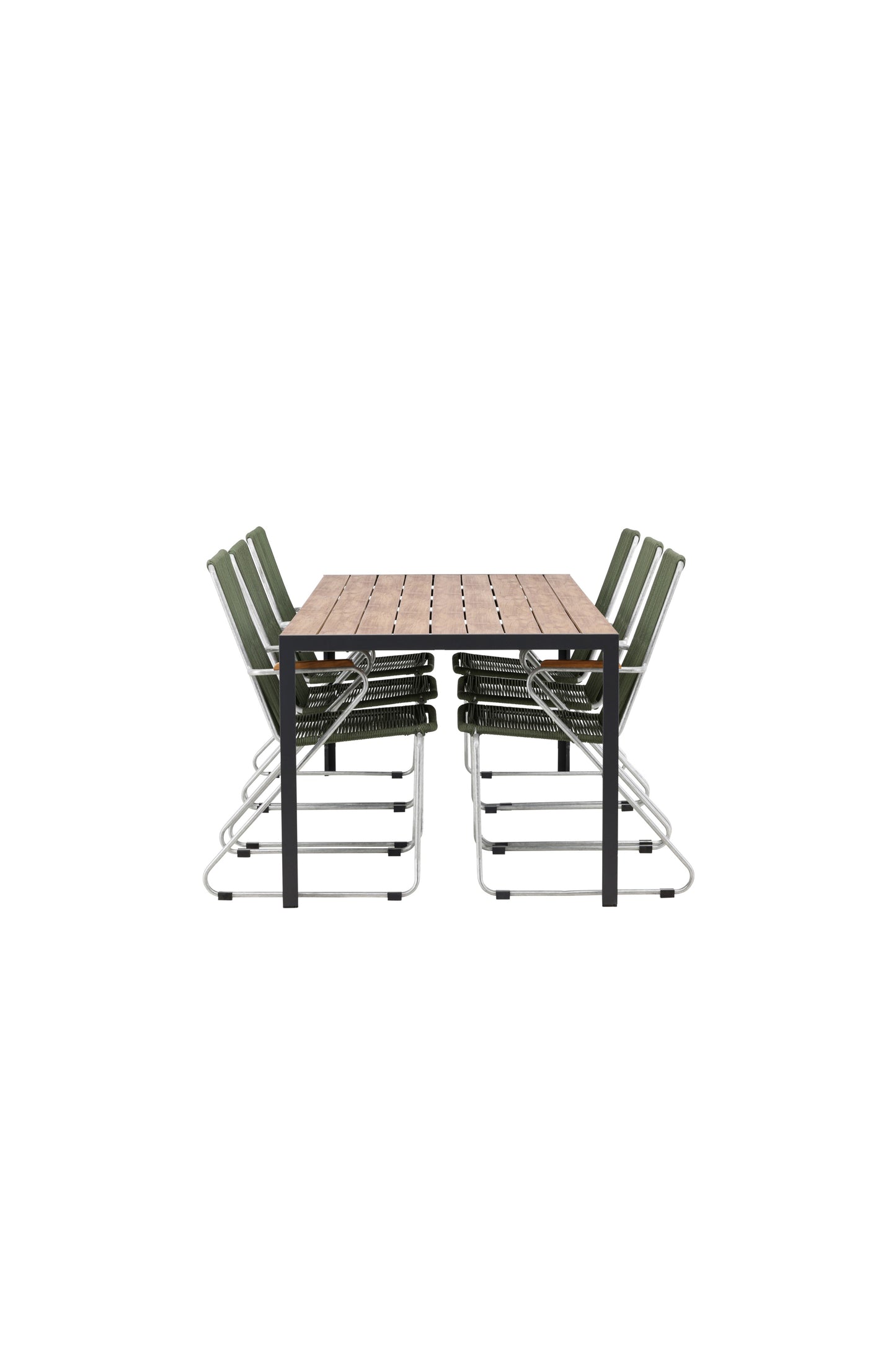 Break - Spisebord, Aluminium - Sort / Natur Rektangulær 90*200* + Bois stol Stål - Sølv / Grøn Reb