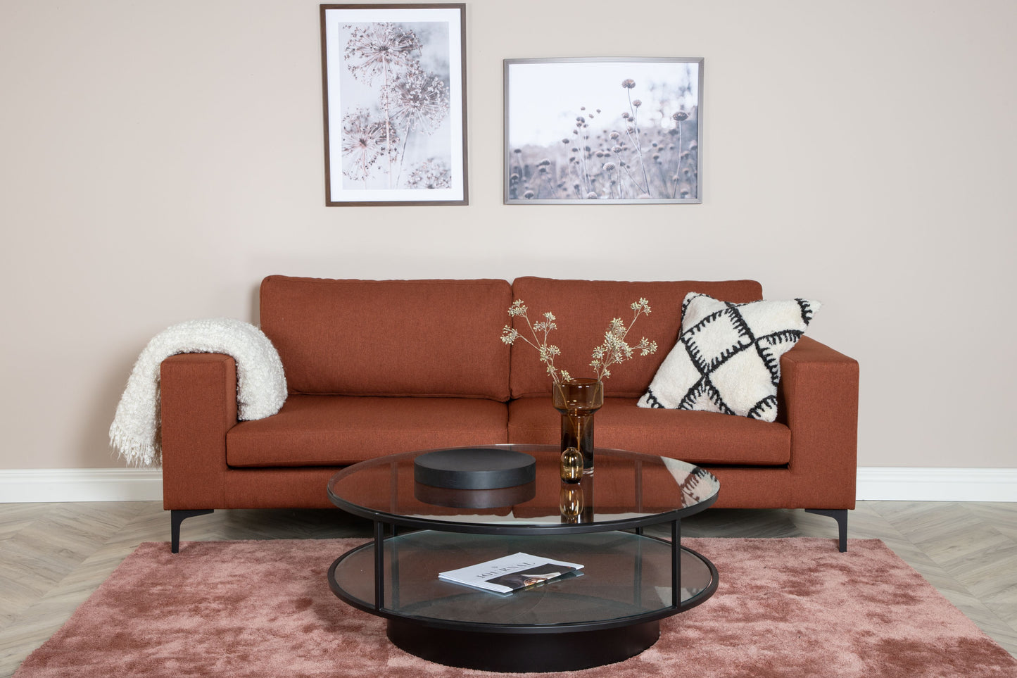 Bolero - Sofa, 3-pers, Rusty Rød / Orange stof, sorte ben