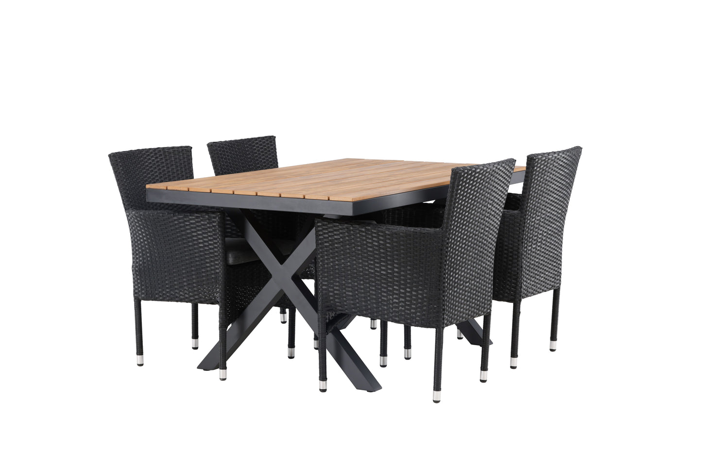 Garcia - Spisebord, Aluminium - Sort / Rektangulær 90*150* + Malia stol Aluminium - Sort / flet