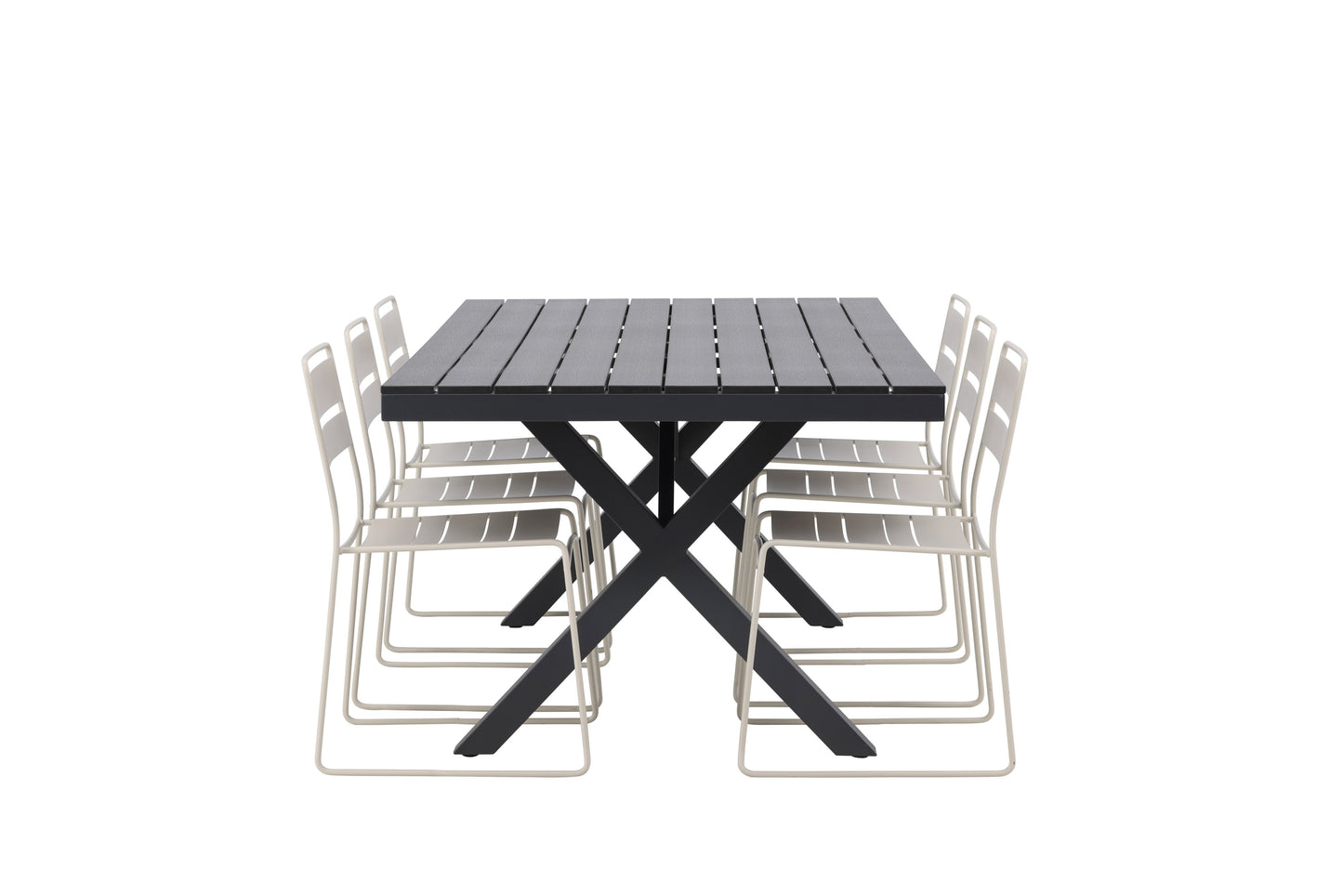 Garcia - Spisebord, Aluminium - Sort / Rektangulær 100*200* + Lia Spisebordsstol - Beige