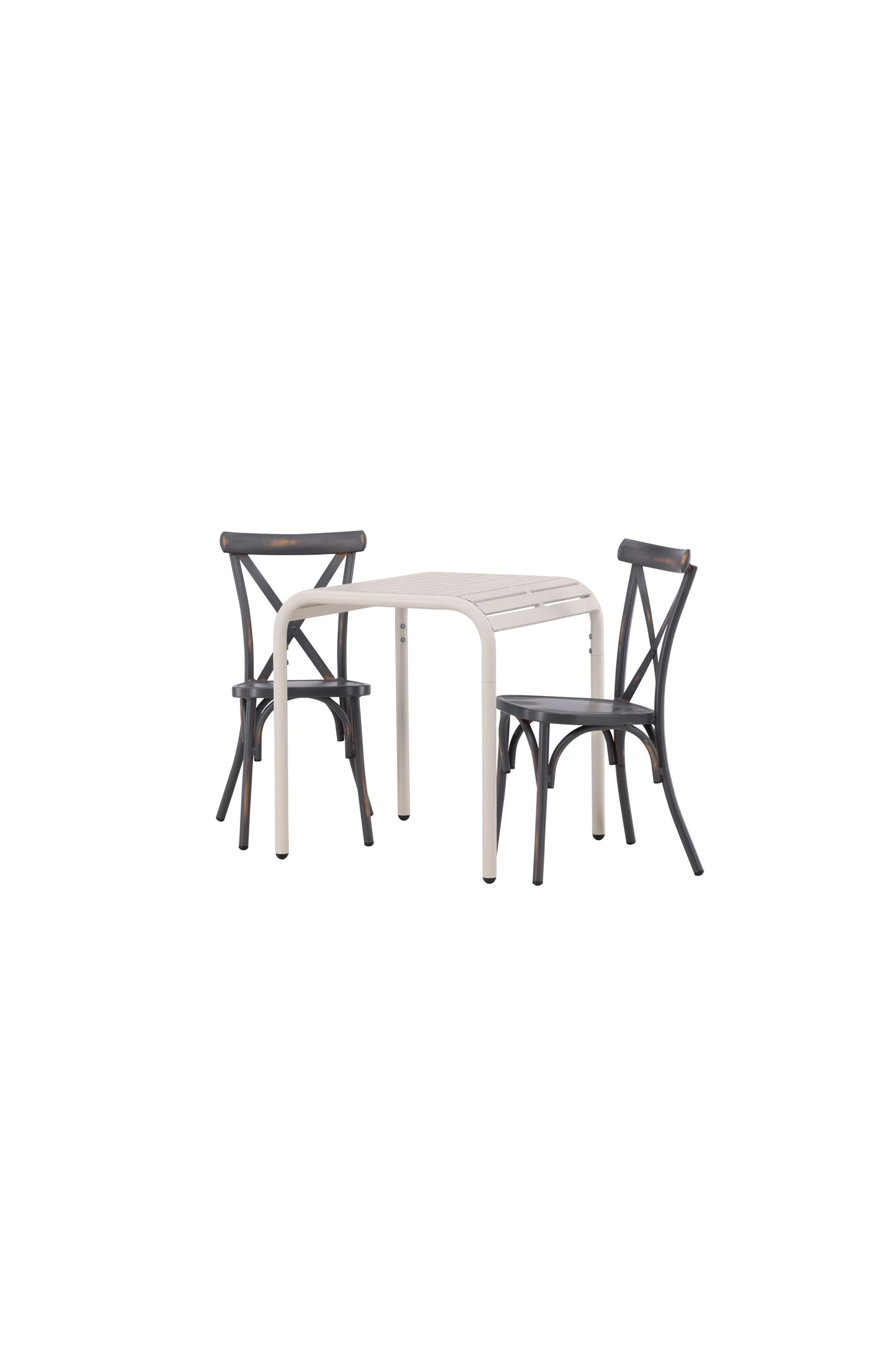 Borneo - Cafébord, Aluminium - Beige / Kvadrat 70*70* + Tablas stol Aluminium - Sort