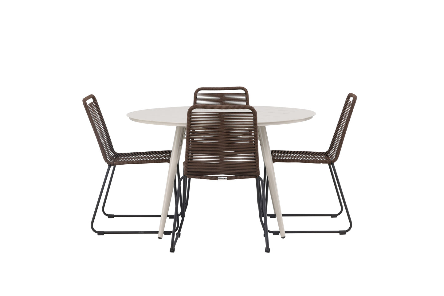 Lia - Spisebord, Beige - Rundt 120 cm +Lidos stol Aluminium - Sort