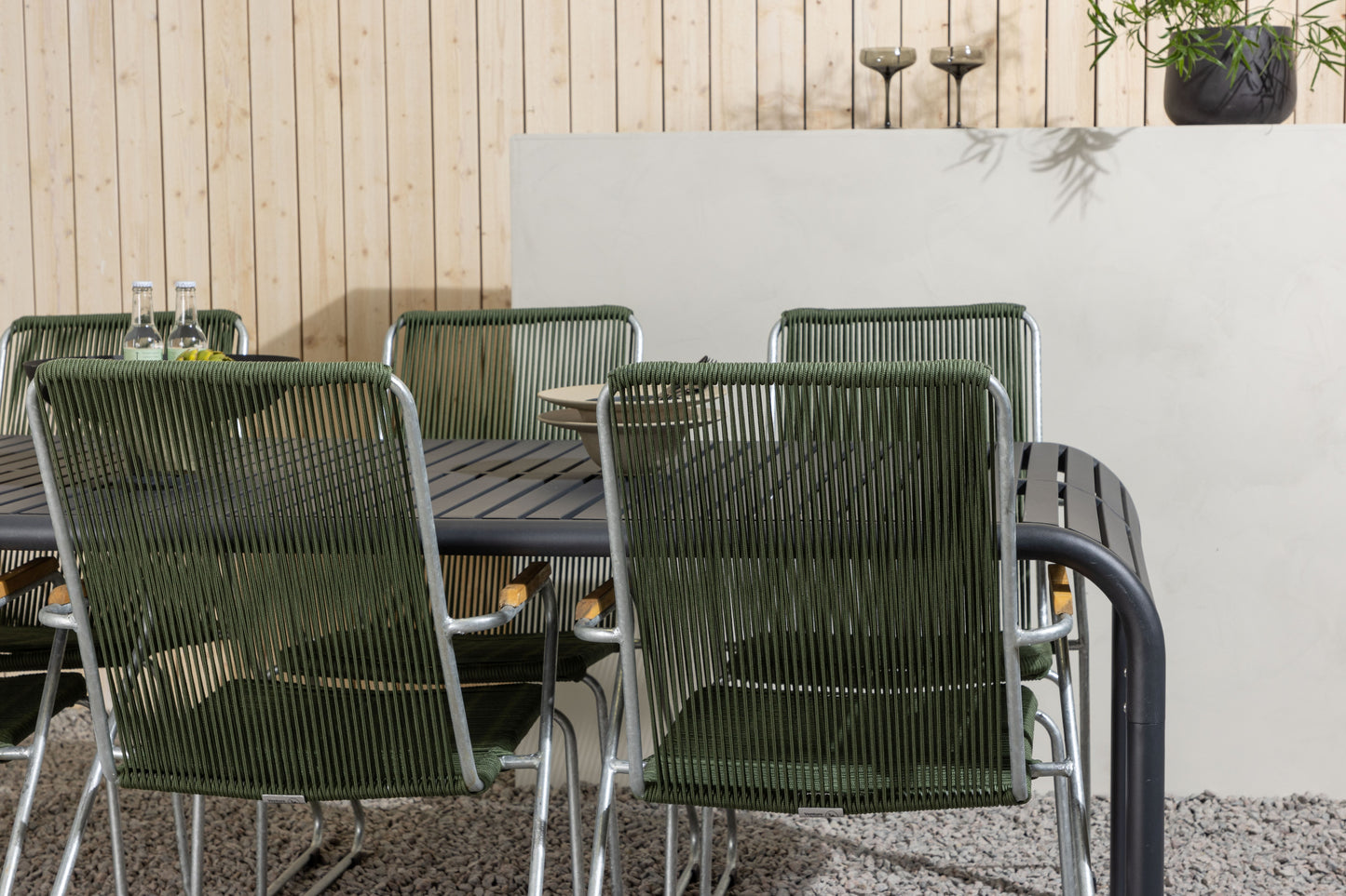 Borneo - Spisebord, Aluminium - Sort / Rektangulær 100*200* + Bois stol Stål - Sølv / Grøn Reb