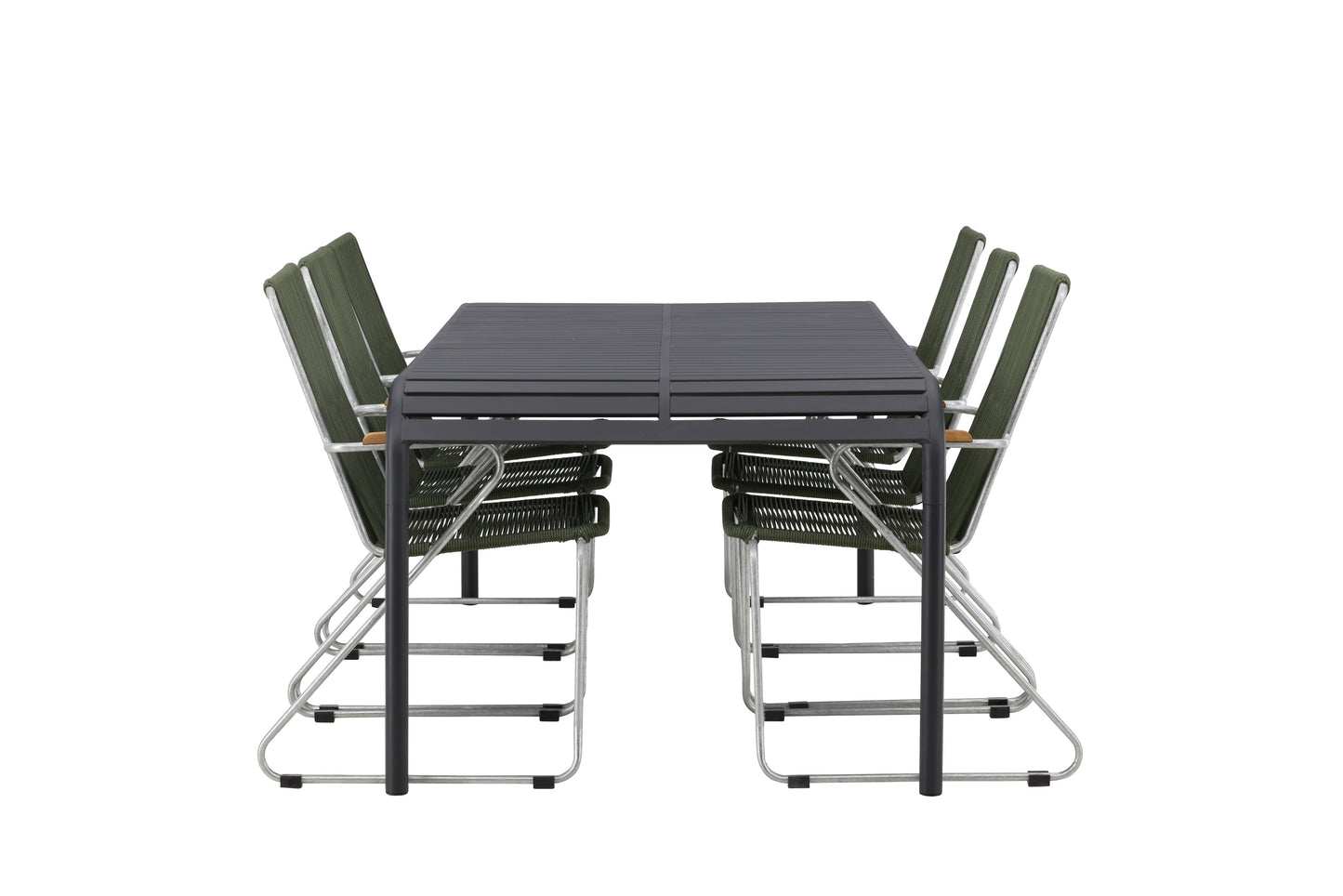 Borneo - Spisebord, Aluminium - Sort / Rektangulær 100*200* + Bois stol Stål - Sølv / Grøn Reb