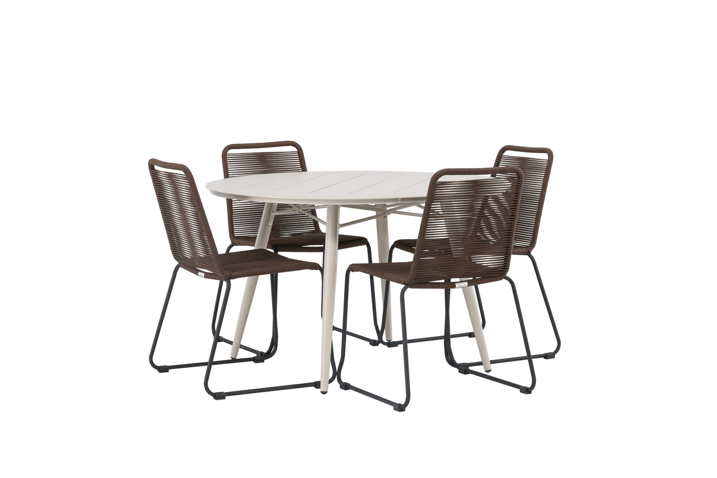 Lia - Spisebord, Beige - Rundt 120 cm +Lidos stol Aluminium - Sort