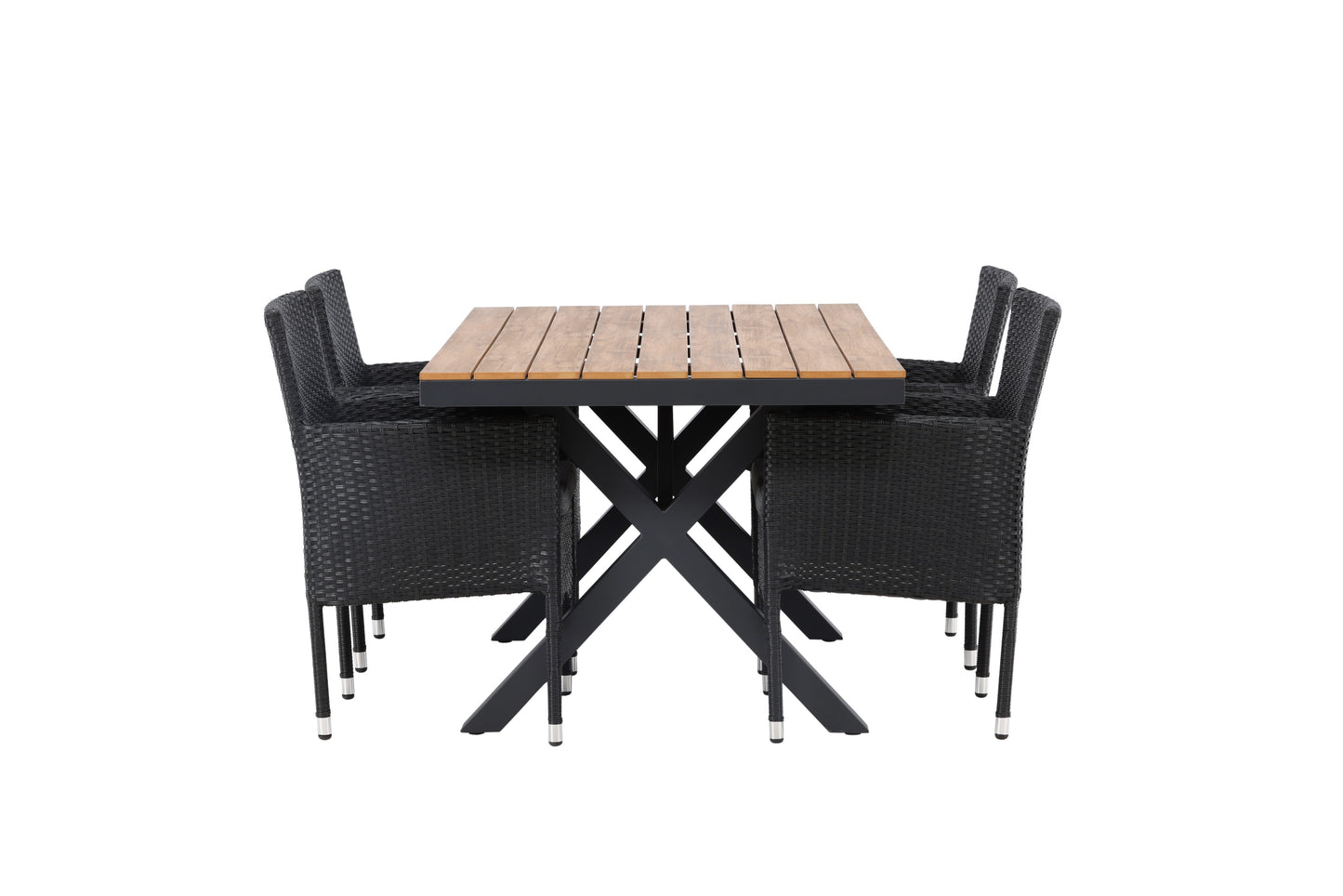 Garcia - Spisebord, Aluminium - Sort / Rektangulær 90*150* + Malia stol Aluminium - Sort / flet