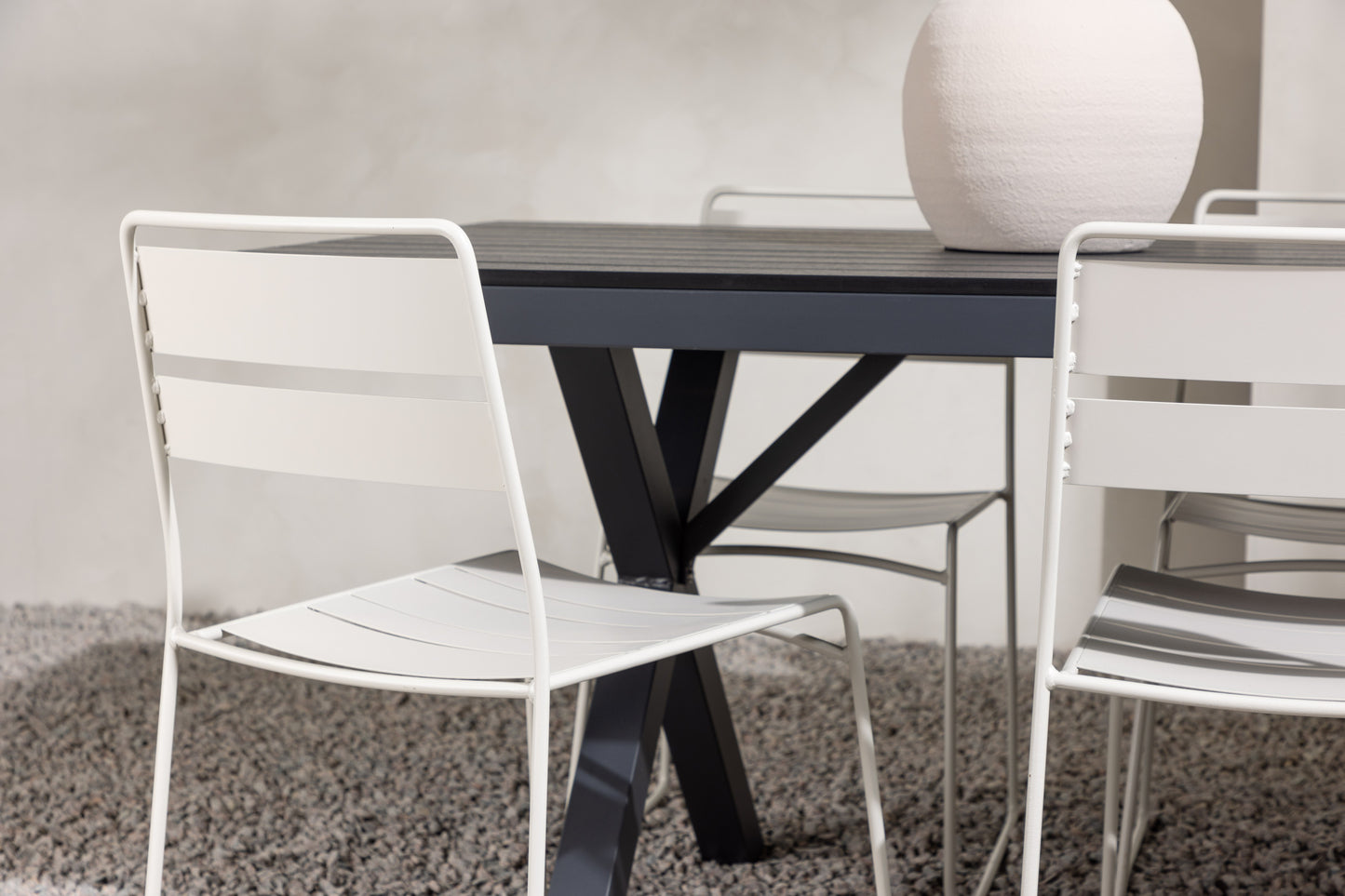 Garcia - Spisebord, Aluminium - Sort / Rektangulær 100*200* + Lia Spisebordsstol - Beige
