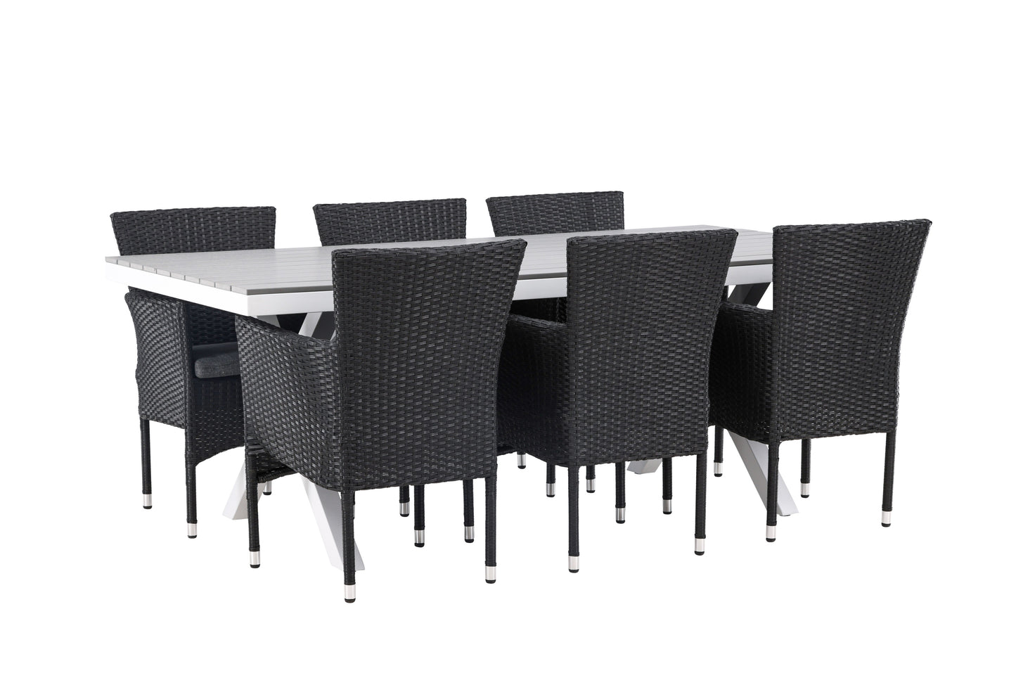 Garcia - Spisebord, Aluminium - Hvid / Lysegrå Nonwood / Rektangulær 100*200* + Malia stol Aluminium - Sort / flet