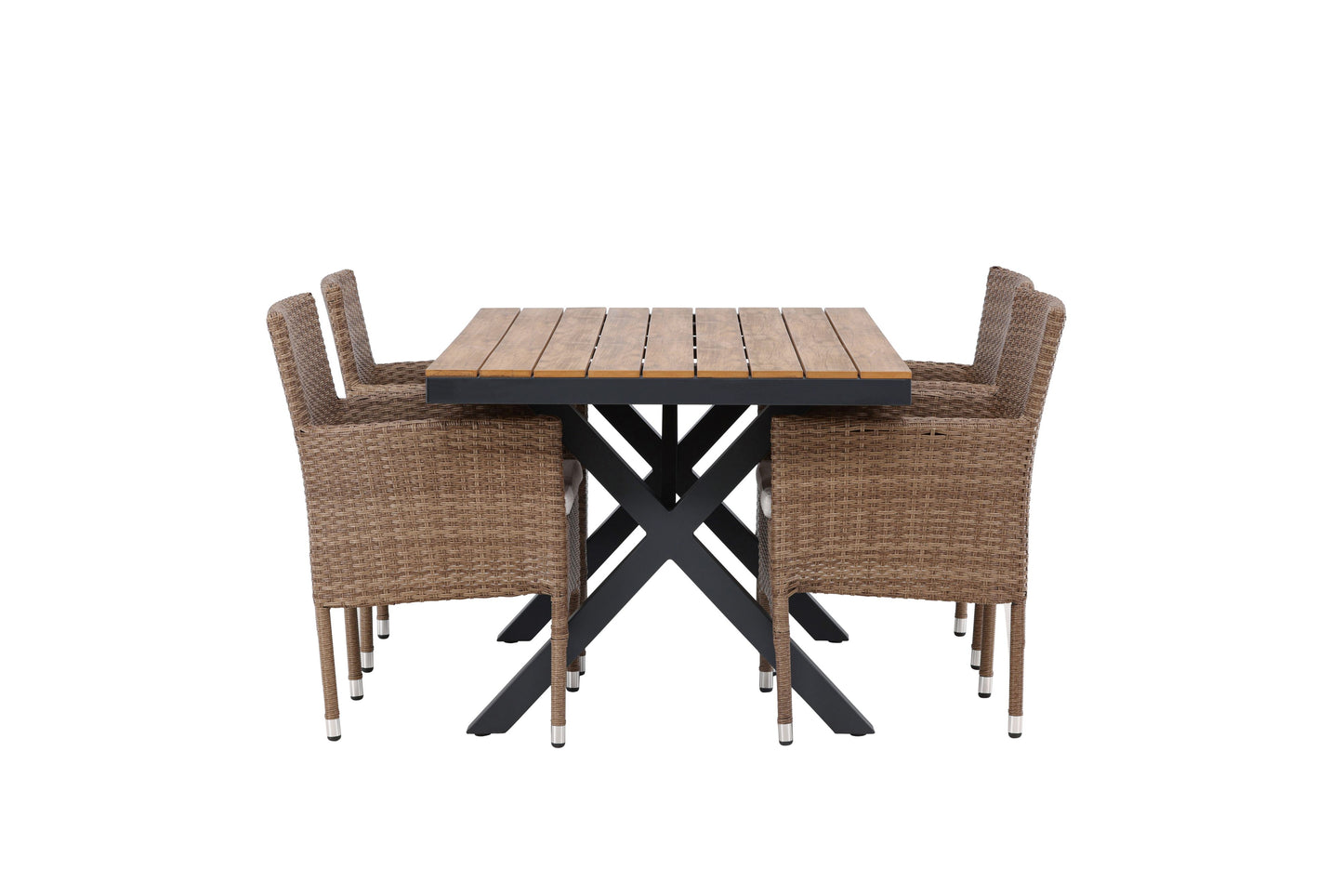 Garcia - Spisebord, Aluminium - Sort / Rektangulær 90*150* + Malia stol Aluminium - Natur / flet