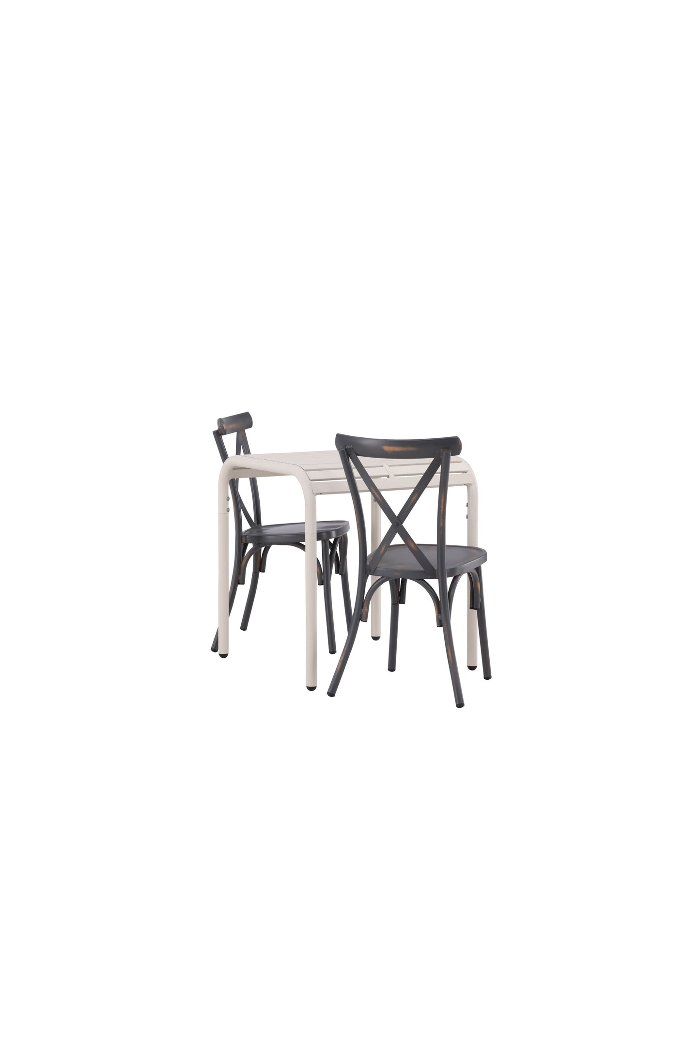 Borneo - Cafébord, Aluminium - Beige / Kvadrat 70*70* + Tablas stol Aluminium - Sort