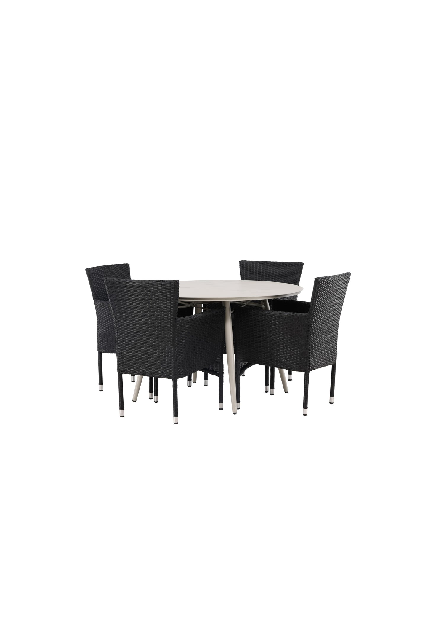 Lia - Spisebord, Beige - Rundt 120 cm + Malia stol Aluminium - Sort / flet